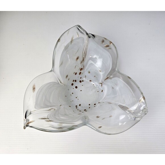 VTG Art Glass Copper Clear & White Handkerchief Flower Petal Bowl Hand Blown 9" - Picture 3 of 11
